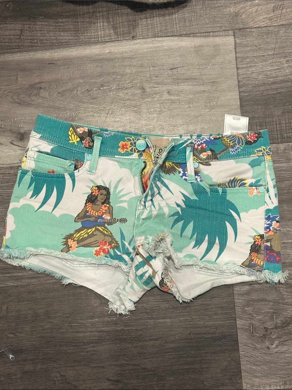 Roxy Turquoise Floral Hula Print Women's Denim Shorts